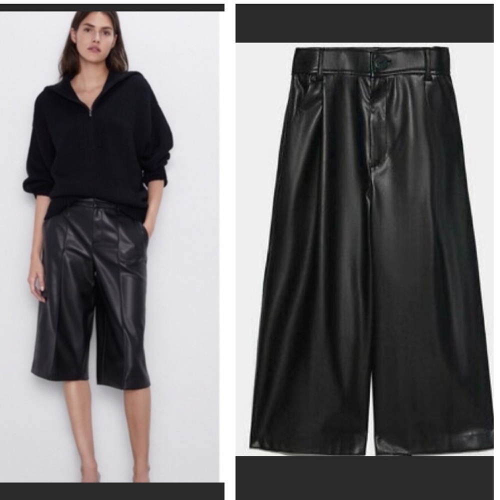 Zara Wide Leg Crop Trousers Faux Leather Baddie Capri